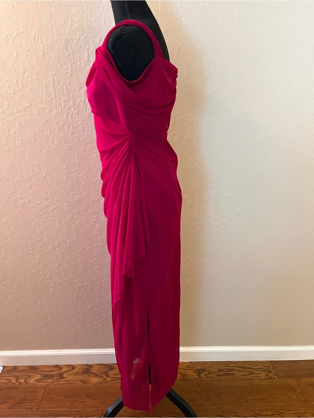Alex Evenings Sparkling Fuchsia Cold Shoulder Gown